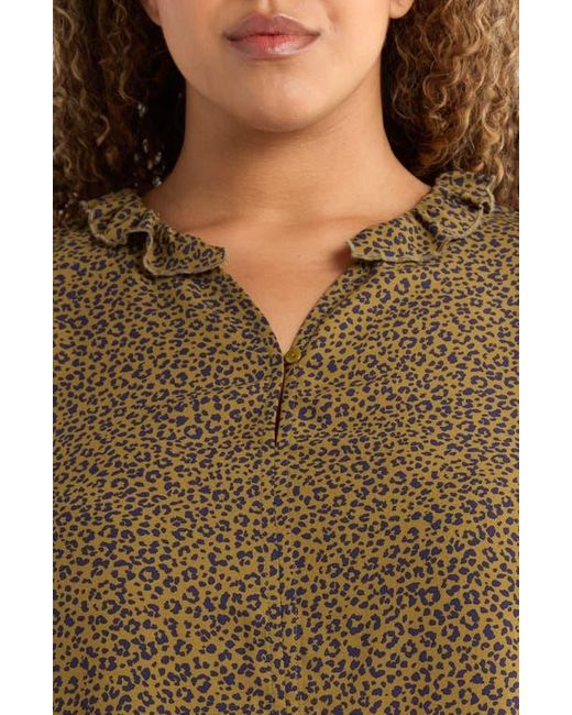 Wit & Wisdom Brown Leopard Print Ruffle Accent Top