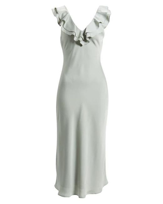 Wayf White Lida Ruffle Cap Sleeve Satin Midi Dress