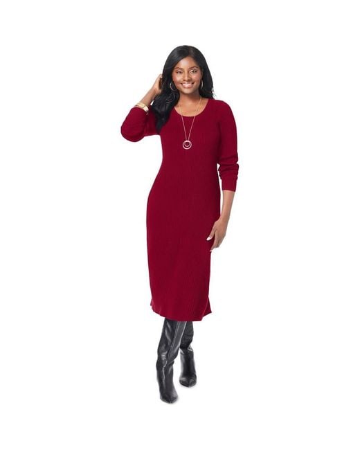 Jessica London Red Scoop-Neck Sweater Dress