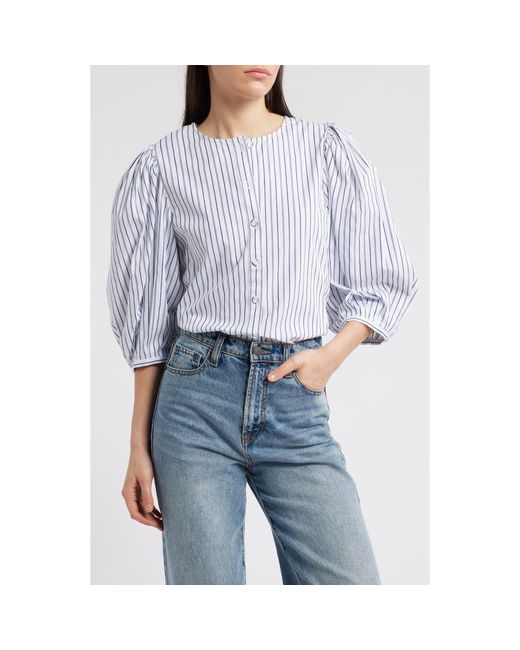 Madewell Blue Puff-Sleeve Button-Up Top