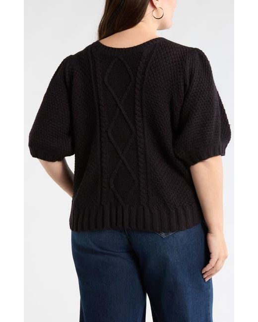 Sugarlips Black Puff Sleeve Cable Stitch Sweater