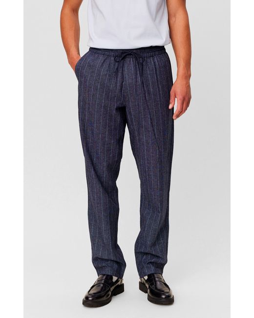 Les Deux Blue Patrick Stripe Linen Blend Drawstring Pants for men