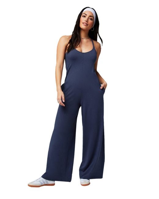Fabletics Blue Cloud Jersey Wide Leg Jumpsuit