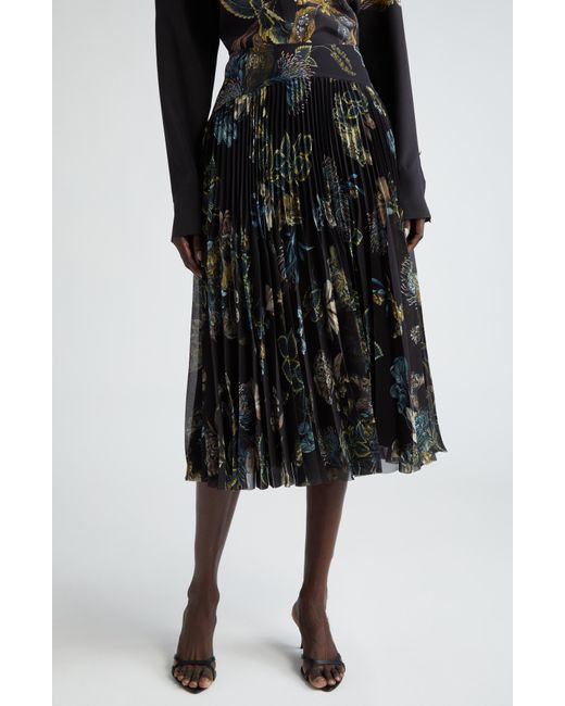 Jason Wu Black Forest Print Pleated Chiffon Skirt