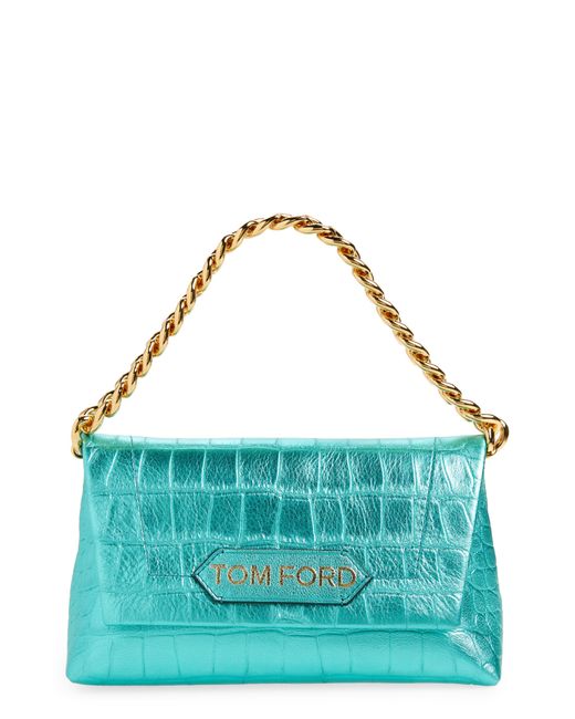 Tom Ford Metallic Croc Embossed Leather Mini Shoulder Bag in Blue Lyst