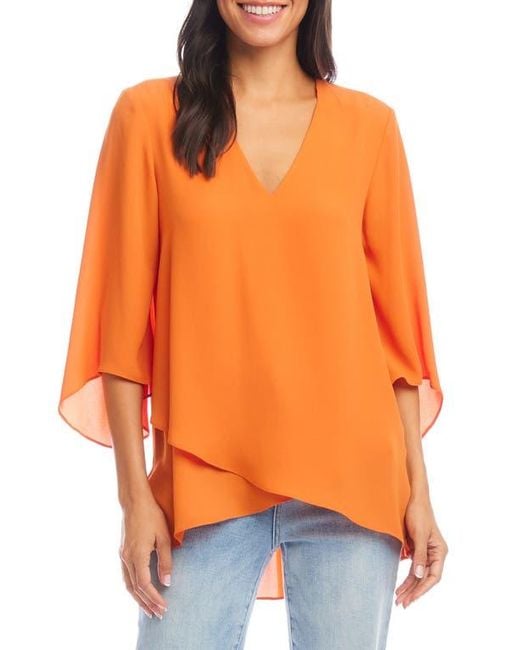 Karen Kane Orange Asymmetric Hem Crepe Top