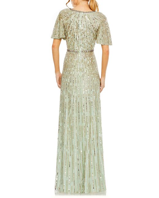 Mac Duggal Starburst Sequin Flutter Sleeve A-line Gown in White | Lyst