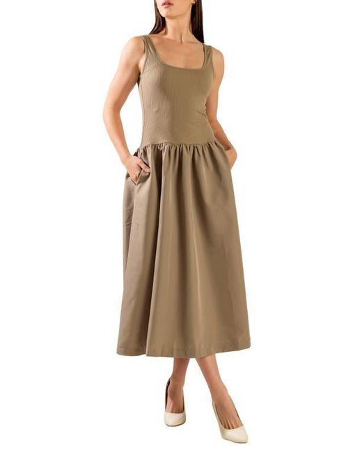 FREEMARKET Natural Sleeveless Mixed Media Maxi Dress
