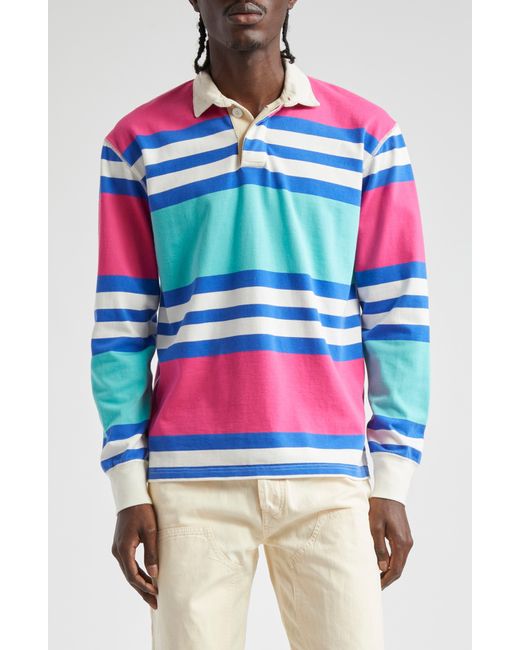 Drake's Red Stripe Long Sleeve Rugby Shirt for men