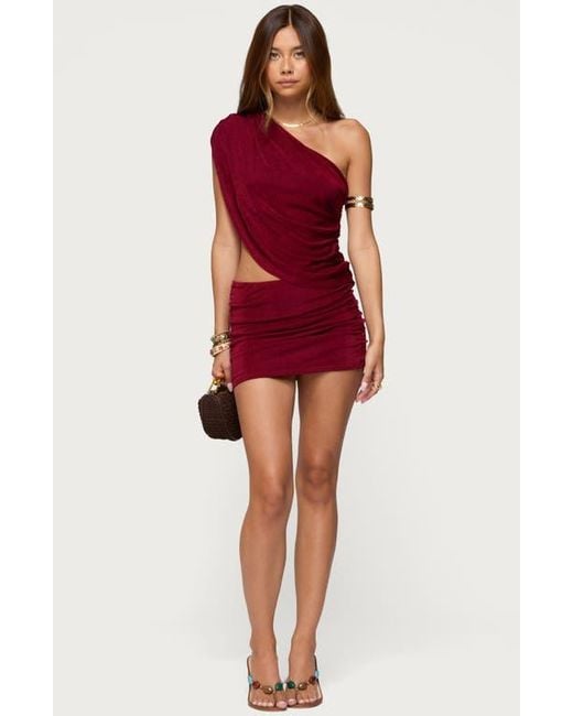 Edikted Red Fiora One-Shoulder Cutout Minidress