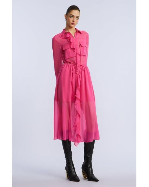BCBGMAXAZRIA Pink Solid Ruffle Dress