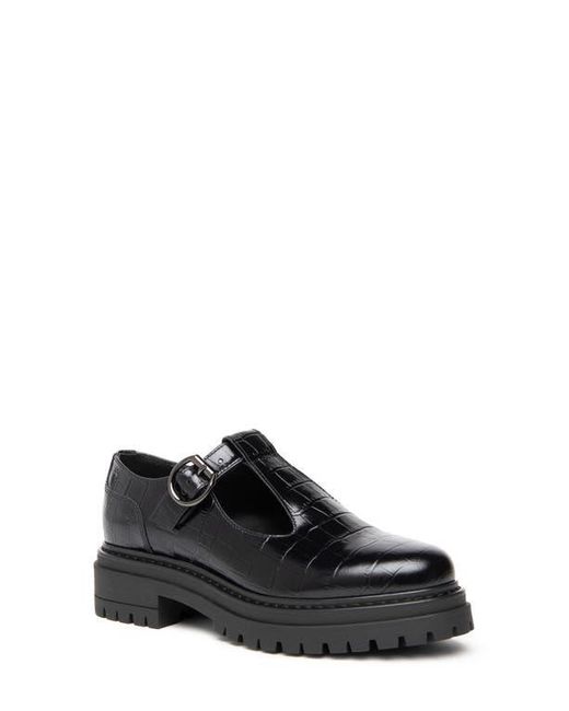 Nero Giardini Black Croc Embossed Lug Sole Mary Jane