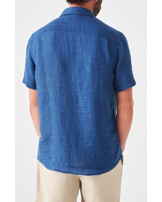 Faherty Brand Blue Laguna Short Sleeve Linen Shirt for men