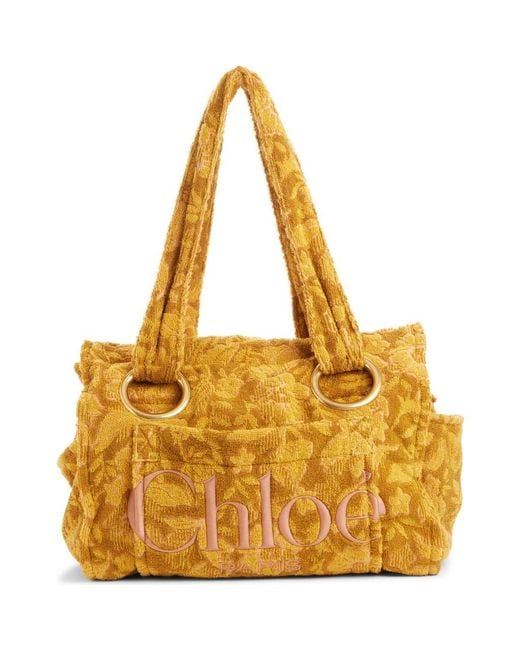 Chloé Yellow Large Plage Terry Cloth Tote