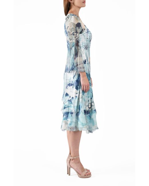 Komarov Blue Ruffle Bell Sleeve Cocktail Dress