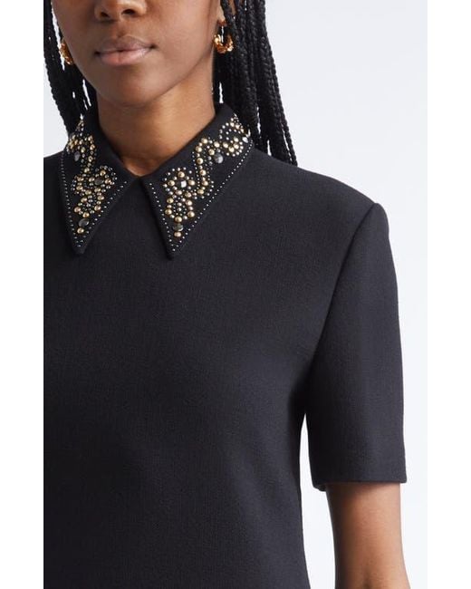 Versace Black Studded Collar Wool Crepe Minidress