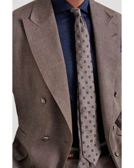 Brunello Cucinelli Gray Silk Tie With Squares Pattern for men