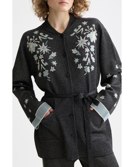 Scotch & Soda Black 40 Years Metallic Belted Jacquard Jacket