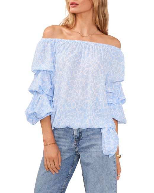 Vince Camuto Blue Off The Shoulder Bubble Sleeve Top