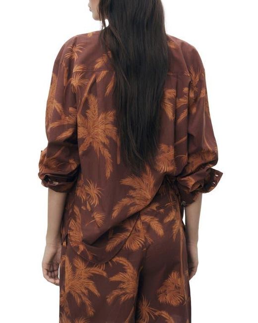 Mango Brown Palm Print Cotton Button-Up Shirt