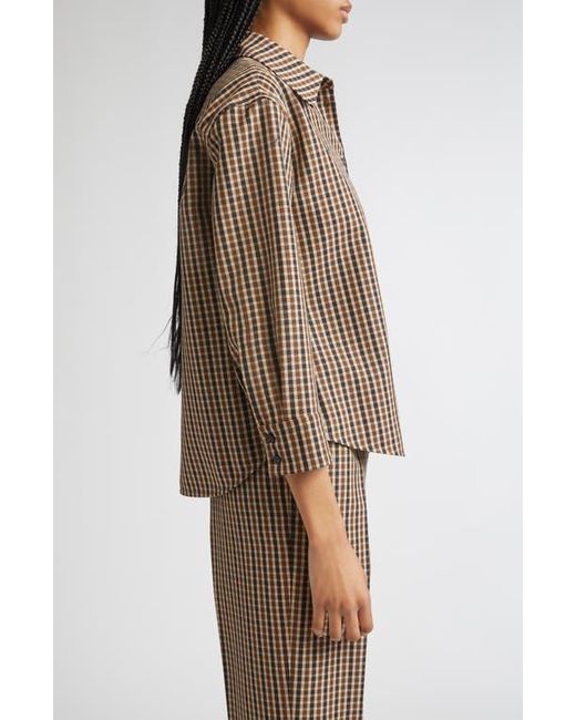 Jil Sander Brown Classic Check Three-Quarter Sleeve Crop Button-Up Shirt
