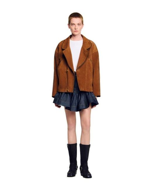 Sandro Brown Oversized Suede Jacket