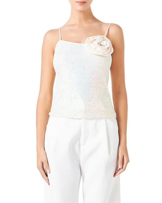 Endless Rose White Sequin Rosette Camisole