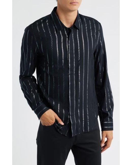 John Varvatos Blue Rodney Print Covered Placket Button-Up Shirt for men
