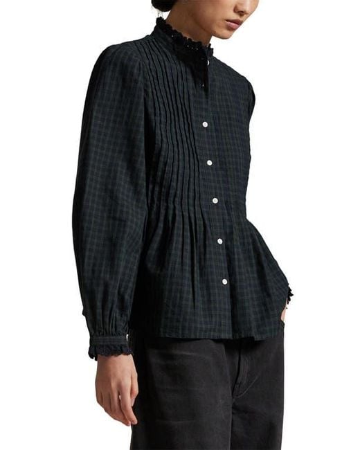 Polo Ralph Lauren Black Plaid Long Sleeve Peplum Button-Up Shirt