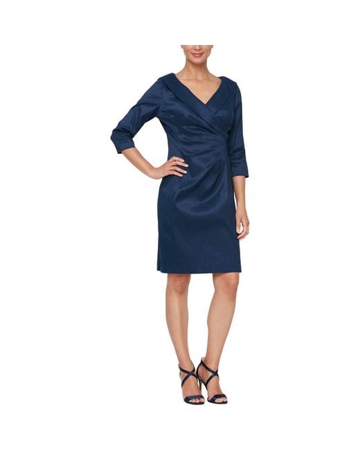 Alex Evenings Blue Taffeta Sheath Cocktail Dress
