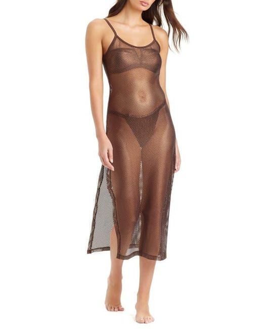 Sanctuary Brown Metallic Net Sheer Maxi Cover-Up Dress