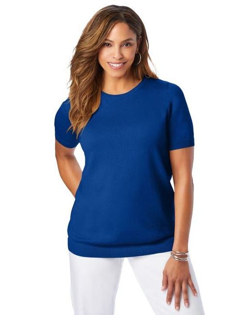 Jessica London Blue Fine Gauge Crewneck Shell