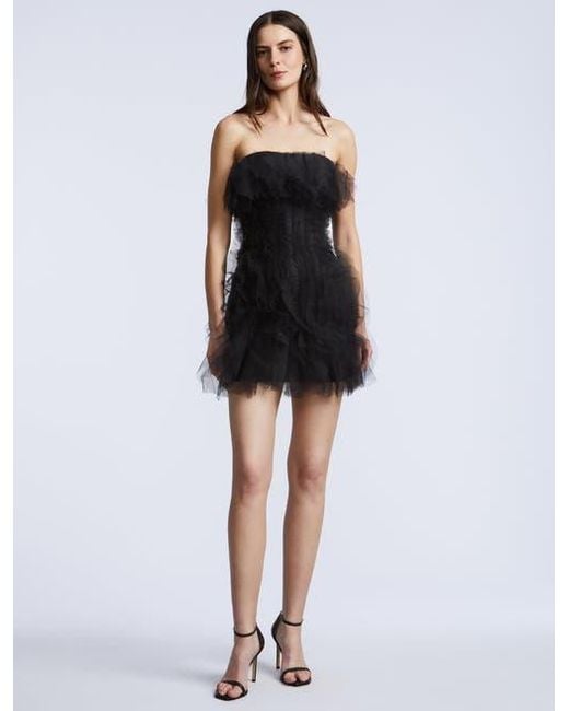 BCBGMAXAZRIA Black Solid Cascade Mini Dress