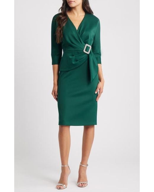 eliza j green wrap dress Lucille Tulle Midi Dress-Emerald Night main image 1