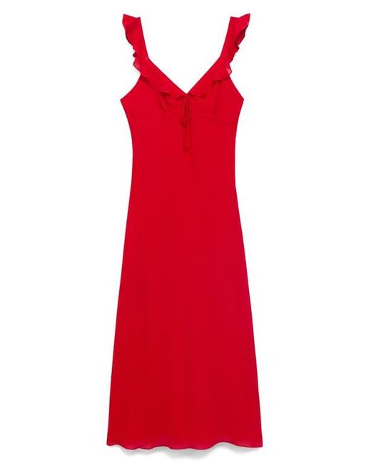 Mango Women's Red Ruffle Midi Sundress
