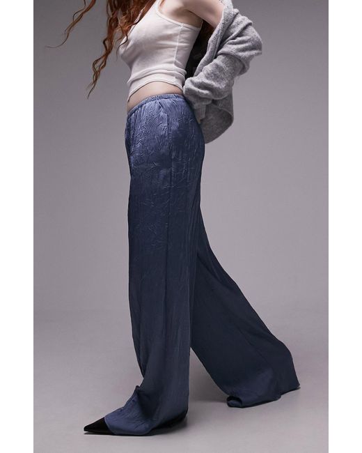 TOPSHOP Blue Wide Leg Pull-on Trousers