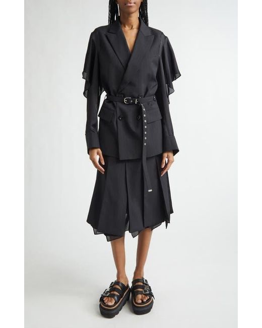 Sacai Chalk Stripe Mixed Media Skirt in Blue | Lyst