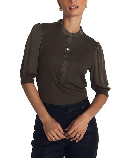 Bella Dahl Black Mixed Media Elbow Sleeve Popover Top
