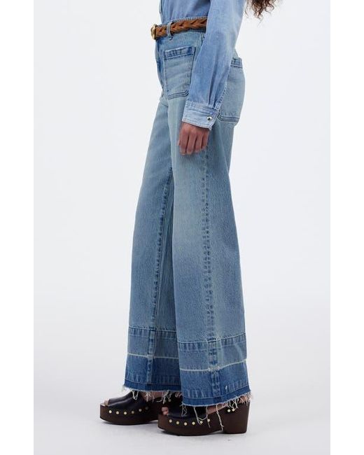 Madewell Blue The Emmett Release Hem Patch Pocket Wide Leg Jeans