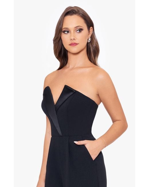 Betsy & Adam Blue Strapless Tuxedo Jumpsuit