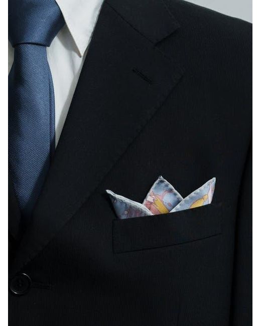 Lost Pattern Blue Datura Silk Pocket Square