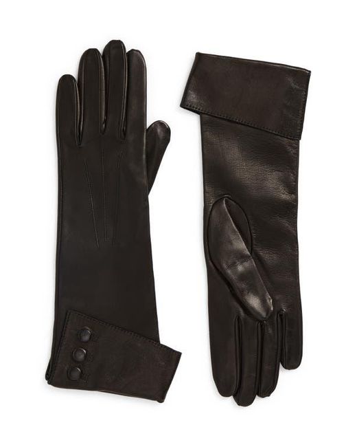Paula Rowan Black Gwyneth Button Cuff Leather Gloves