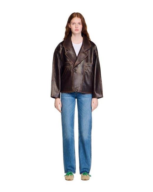 Sandro Black Oversized Leather Jacket
