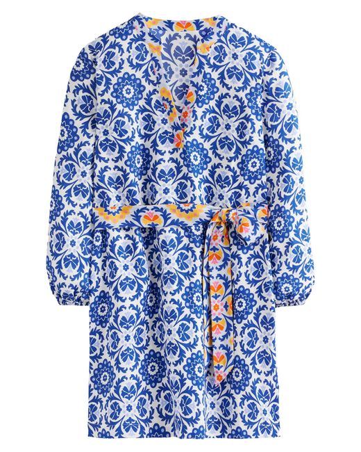 Boden Blue Cleo Floral Print Long Sleeve Linen Dress