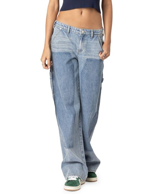 Edikted Faded Low Rise Rigid Carpenter Jeans in Blue Lyst