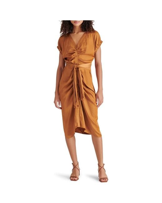 Steve Madden Brown Bruno Tie Waist Midi Dress