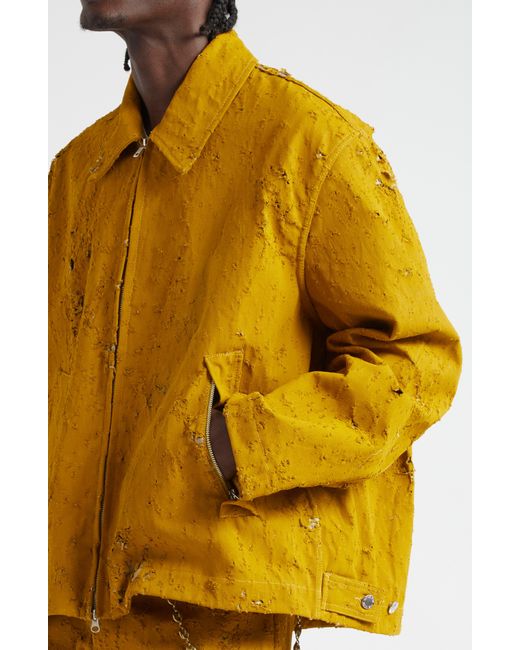 Song For The Mute Yellow Distressed Cotton Twill Jacket for men