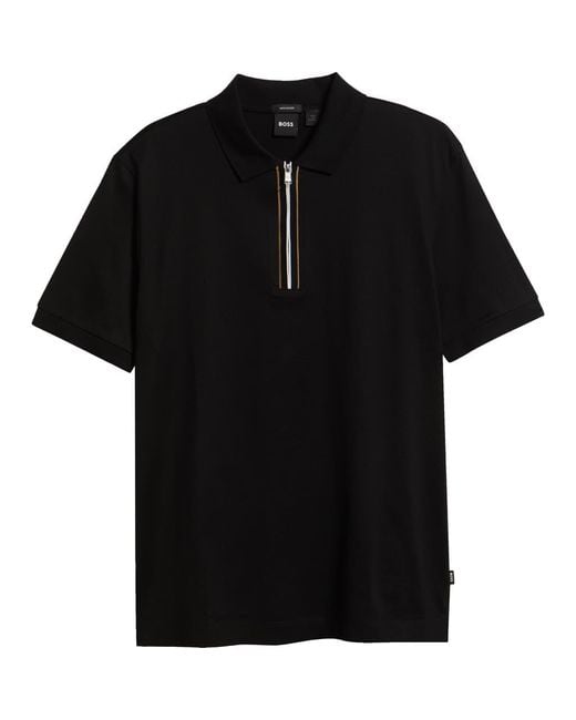 Boss Black Paras Quarter Zip Cotton Polo for men