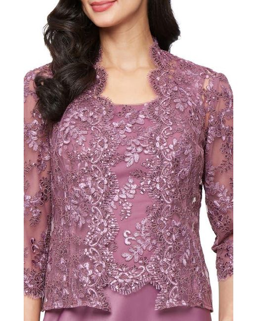 Alex Evenings Purple Embroidered Mock Two-Piece Gown With Jacket