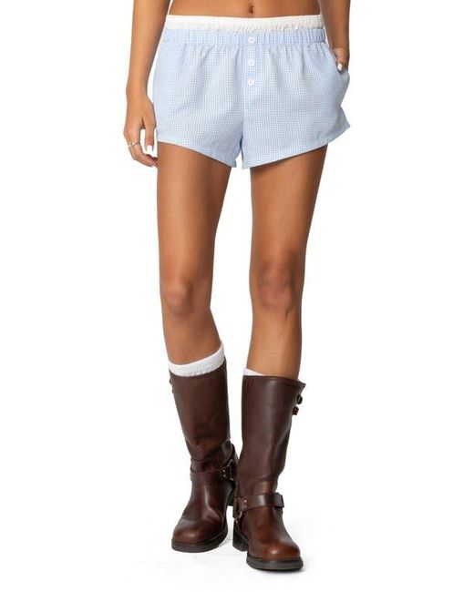 Edikted Blue Layered Gingham Boxer Shorts